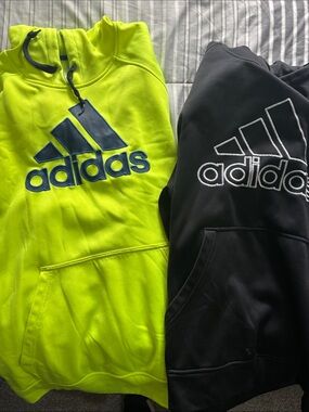 adidas Neon Yellow and Black Logo Pullover Hoodies